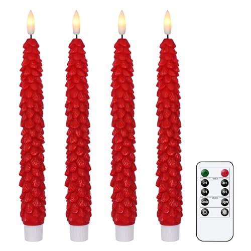 Eldnacele Weihnachtsbaumförmige LED stabkerzen mit flackerndem Licht und Fernbedienung, 3D-Docht aus echtem Wachs, batteriebetriebene flammenlose Kerzen für Weihnachts-, Heim- und Hochzeitsdekoration von Eldnacele