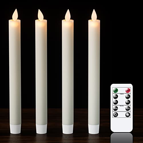 Eldnacele LED Stabkerzen mit Timer & Fernbedienung, 4er flammenlose Kerzen aus 100% Stearin, beweglicher Docht, Leuchterkerzen bewegliche Flamme Ø 2 x 24 cm Weiß Dekokerzen für Party, Hochzeit von Eldnacele