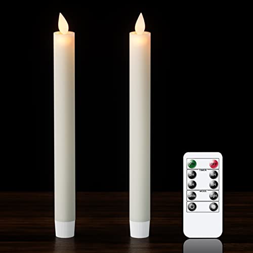 Eldnacele LED Stabkerzen mit Timer u. Fernbedienung, 2er flammenlose Kerzen aus 100% Stearin, beweglicher Docht, Leuchterkerzen bewegliche Flamme Ø 2 x 24 cm Elfenbein Dekokerzen für Party, Hochzeit von Eldnacele
