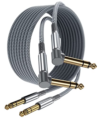 Elebase Gitarrenkabel 6.35mm TRS 4.5M 2Stück,90 Grad 1/4" Stecker Stereo Instrumentaenkabel,6.3 Klinke Guitar Kabel,Symmetrische Audiokabel für Gitarre Cable,Bässe,Tastaturen,Verstärker,Lautsprecher von Elebase