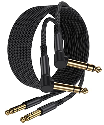 Elebase Gitarrenkabel 6.35mm TRS 1M 2Stück,90 Grad 1/4" Stecker Stereo Instrumentaenkabel,6.3 Klinke Guitar Kabel,Symmetrische Audiokabel für Gitarre Cable,Bässe,Tastaturen,Verstärker,Amp,Lautsprecher von Elebase