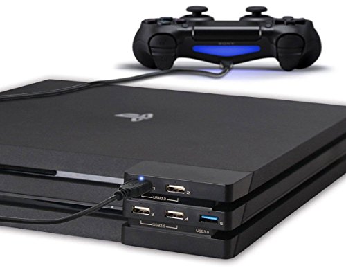 ElecGear PS4 Pro USB Hub 3.0, Splitter Ladeanschluss des USB Erweiterung Adapters (1x USB3.0 und 4X USB2.0) mit LED für das Playstation 4 Pro CUH-7xxx konsolenzubehör von ElecGear