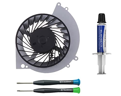 ElecGear Replacement CPU Lüfter für PS4 CUH-1xxx – Intern Reparatur Ersatzkühler Ventilator Kühler Cooling Fan, Thermo Paste, TR9 Torx Security, Ph#1 Driver Set für Playstation 4 von ElecGear