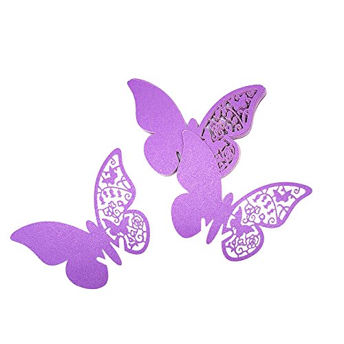 ElecMotive 100 Pcs Schmetterling Trichterwinde Tischkarten Namenskarten Glasanhänger Wandsticker für Tischdeko Hochzeit Party Haus Deco (Lila) von ElecMotive