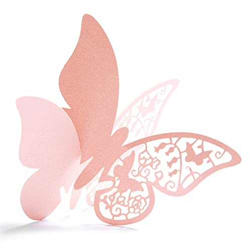 ElecMotive 100 Pcs Schmetterling Trichterwinde Tischkarten Namenskarten Glasanhänger Wandsticker für Tischdeko Hochzeit Party Haus Deco (Pink) von ElecMotive