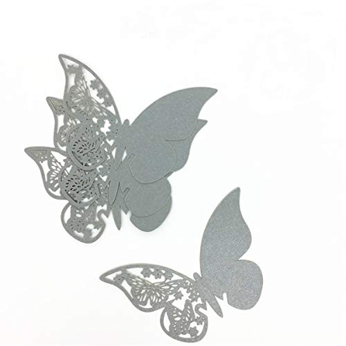 ElecMotive 100 Stück Schmetterling Tischkarten Namenskarten Glasanhänger Wandsticker für Tischdeko Hochzeit Party Haus Deco (Grau) von ElecMotive