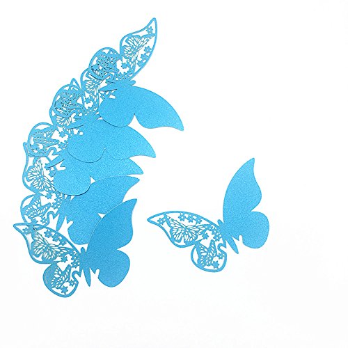 ElecMotive 100 Stück Schmetterling Tischkarten Namenskarten Glasanhänger Wandsticker für Tischdeko Hochzeit Party Haus Deco (Türkis) von ElecMotive
