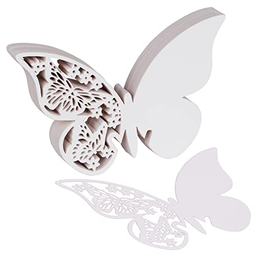ElecMotive 100 Stück Schmetterling Tischkarten Namenskarten Glasanhänger Wandsticker für Tischdeko Hochzeit Party Haus Deco (Weiß) von ElecMotive