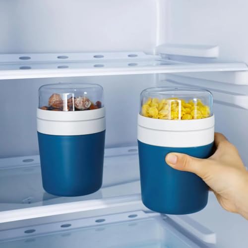 Elecbee Joghurtbecher mit Trennung, 500 ml + 220 ml, tragbarer Haferbecher mit Löffel, Frühstücksbecher von Elecbee
