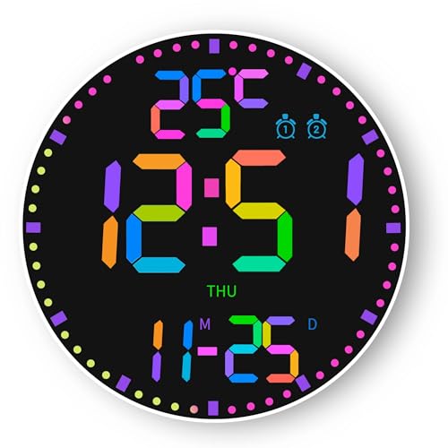 Groß Wanduhren Digital Rund, 30 cm/11.6" LED Bildschirm, 12 RGB-Farben, Große Digitale Wanduhr mit Fernbedienung, LED Wanduhren, Automatische Helligkeit, Wecker Groß Wanduhren Digital Rund, 30 cm/11.6" LED Bildschirm, 12 RGB-Farben, Große Digitale Wanduhr mit Fernbedienung, LED Wanduhren, Automatische Helligkeit, Wecker von Elecbee