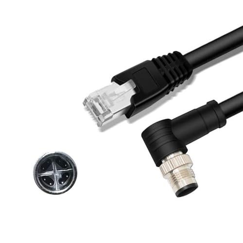 Elecbee M12 8-poliger X-Code-Stecker abgewinkelt auf RJ45-Stecker, hochflexibles Cat6-Industrie-Ethernet-Kabel, PVC-Twisted-Pair-Kabel, Schwarz von Elecbee