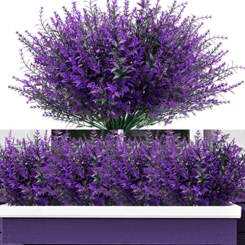 Elecoutek 12 Bündel Künstliche Lavendel Büsche Kunstblumen für Außen, Künstliche Blumen Balkonpflanzen Wetterfeste UV Beständige Plastikblumen für Outdoor Indoor Balkon Garten Balkonkästen, Lila von Elecoutek