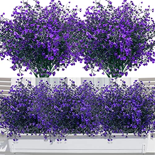 12 Bündel Kunstblumen für Außen, Wetterfeste Plastikblumen Kunstpflanzen Outdoor Künstliche Balkonpflanzen UV Beständig Unechte Sträucher Büsche für Außenbereich Balkon Garten Balkonkästen (Lila) von Elecoutek