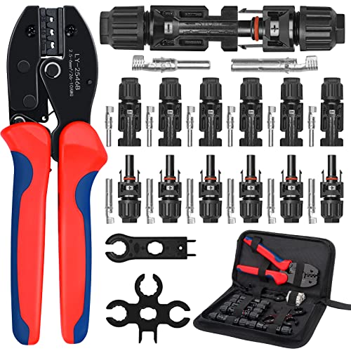 Elecoutek Solar Crimpzange Set für 2.5/4/6mm² Solarpanel Solarkabel, 6 Paar Männlich/Weiblich Solarstecker + 2 Stk Schraubenschlüssel + 1 Stk Crimper Crimpwerkzeug für Solaranlage Photovoltaik von Elecoutek