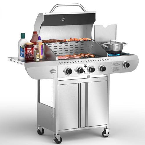 Electactic BBQ Grill, robuster Edelstahl-Gasgrill, 4-Brenner-Gasgrill mit Seitenbrenner, 42000 BTU Propangasgrill für Outdoor-Kochen, Grillen, Garten und Terrasse, Hinterhof Electactic BBQ Grill, robuster Edelstahl-Gasgrill, 4-Brenner-Gasgrill mit Seitenbrenner, 42000 BTU Propangasgrill für Outdoor-Kochen, Grillen, Garten und Terrasse, Hinterhof von Electactic