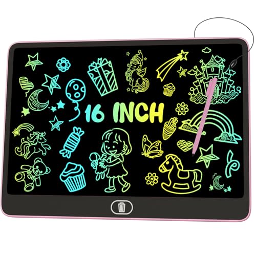 16 Zoll Bunte LCD Schreibtafel, Große Zeichentafel Elektronischer Tablette mit Sperr-& Löschfunktion, Augenschutz-Kritzelblock, Spielzeug & Geschenke für Kinder & Erwachsene zu Hause, Schule - Rosa von Electight