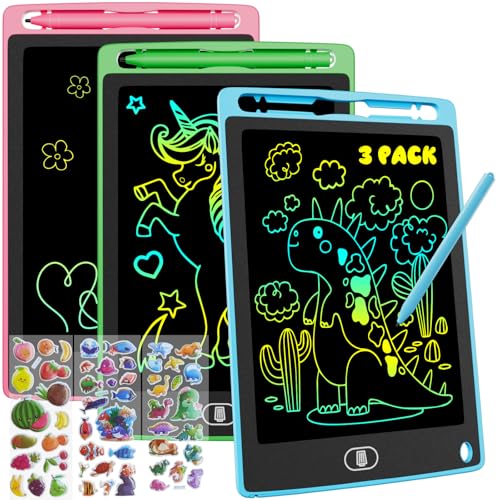 3 Stück LCD Schreibtafel, 8.5 Zoll Zeichenbrett Bildschirm Augenfreundliche Bunte Schrift Pad Für Drinnen und Unterwegs, Löschbarer Schreibtablett Spielzeug Geschenk für Kinder - Blau & Rosa & Grün von Electight