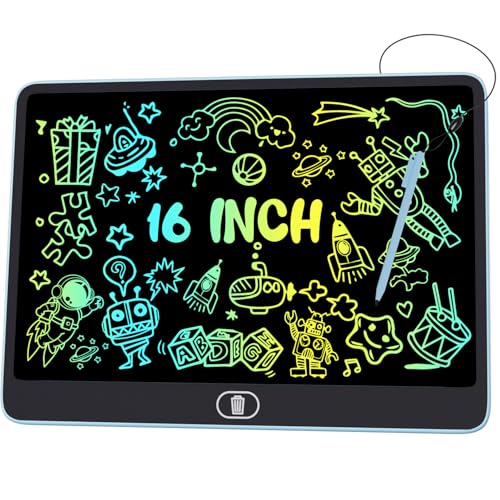 Bunte LCD Schreibtafel, 16 Zoll Große Zeichentafel Elektronischer Drawing Pad mit Sperr-& Löschfunktion, Augenschutz-Kritzelblock, Spielzeug & Geschenke für Kinder & Erwachsene zu Hause, Schule - Blau von Electight
