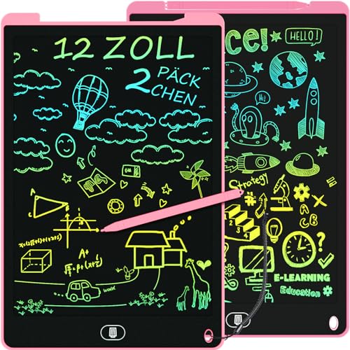2 Pack Bunte LCD Schreibtafel 12 Zoll, Electight Zeichentafel, Abwischbar Abschließbar LCD Writing Tablet, Spielzeug & Geschenke für Kinder 3-12 Jahre zu Hause, Schule - Rosa von Electight