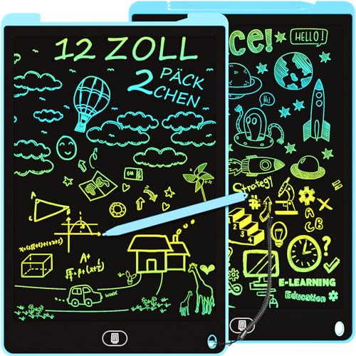 2 Pack LCD Schreibtafel Bunte, 12 Zoll Zeichentafel LCD Writing Tablet mit Sperr-& Löschfunktion, Augenschutz-Kritzelblock, Spielzeug & Geschenke für Kinder 3-12 Jahre zu Hause, Schule - Blau von Electight