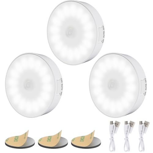 Electight 14 LEDs Heller Nachtlicht mit Bewegungsmelder, 3 Stück Wiederaufladbar Nachtlampe, Auto/ON/Off, LED Nachtlicht Kinder für Kinderzimmer, Küche, Badezimmer, Treppe, Flure - 6000K Weiß von Electight