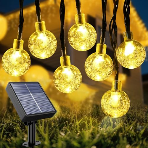 Warme Lichterkette 10M, Solar Lichterketten Außen IP65 Wasserdicht Kristall Kugeln String Lights, 8 Modi Garten Beleuchtung Lichterketten für Terrasse, Party, Balkon, Pavillon von Electight