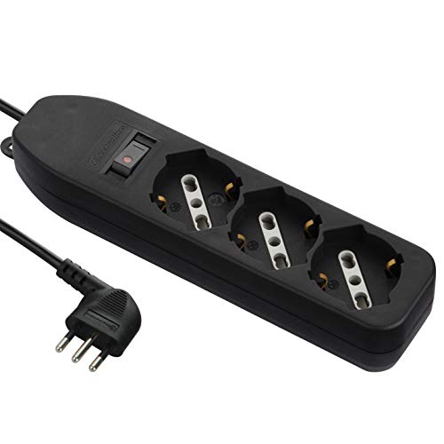 Electraline 61999 Mehrfachsteckdose mit 3 Steckplätzen, Kabel 1,5 m, kleiner Stecker 10 A, 3-Sitzer, Schwarz von Electraline