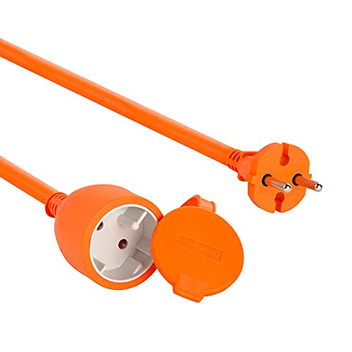 Electraline 1357 01357 Garten Schutzkontakt-Verlängerung-30 m Kabel-orange-Kunststoffleitung-IP20 / Verlängerungskabel mit Kindersicherung/Europäischem 2-poligem Stecker 16A, 30 M von Electraline