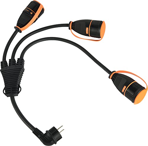 Electraline 01753 Splitter mit 3 Steckdosen mit Electralock ausgestattet mit einem Verriegelungsmechanismus, der verhindert, dass der Stecker aus Stahl getrennt wird, IP44, Kabel H07RN-F Eingang 3G2.5 von Electraline