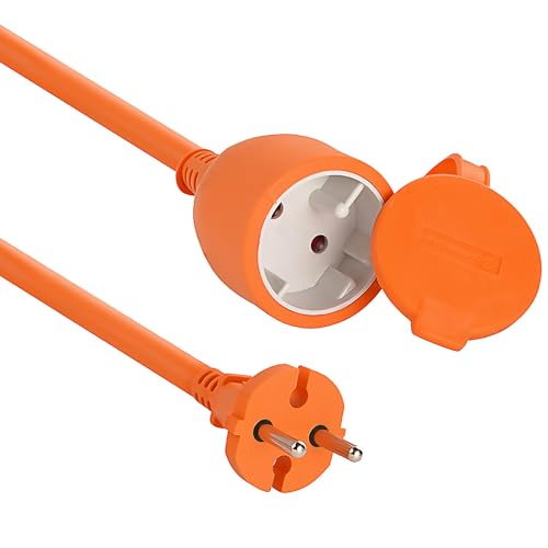 Electraline 04020 Garten Schutzkontakt-Verlängerung-15 m Kabel-weiß-Kunststoffleitung-IP20 / Verlängerungskabel mit Kindersicherung/Europäischem 2-poligem Stecker 16A, orange, 25 von Electraline