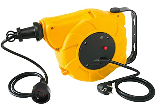 Electraline gelb 100236 Kabeltrommel/Automatischer Kabelaufroller 10 (8+2 mt Kabel, für Wand-und Deckenmontage) von Electraline