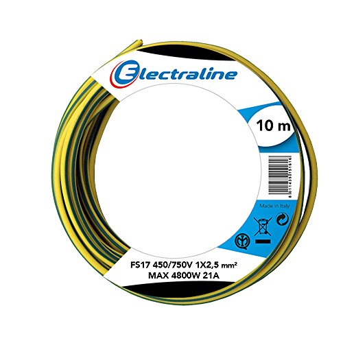 Electraline 13171 einadriges Kabel FS17, Querschnitt 1 x 2,5 mm2, Gelb/Grün, 10 m von Electraline