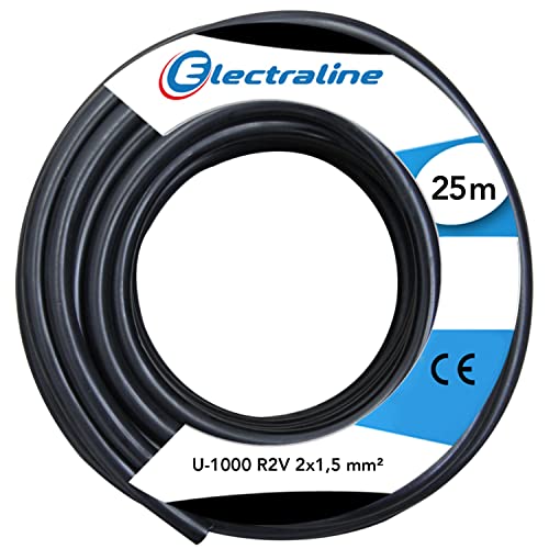 Electraline 20218198D, Kabel U-1000 R2V Abschnitt 2x1,5 mm², Länge 25 m, Schwarz von Electraline