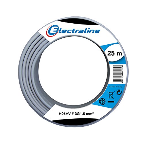 Electraline 20607078I, Kabel H05VV-F Abschnitt 3G1,5 mm², Länge 25 m, Grau von Electraline