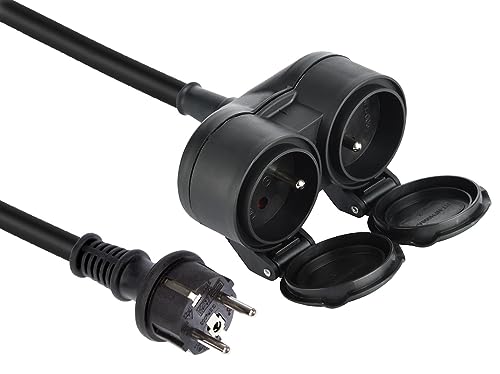 Electraline 208482 Rallonge Professionnel Biplite | multiprise 2 prises | Avec capuchon | 5m câble H07RN-F 3G1.5mm² Verlängerungskabel, Schwarz von Electraline