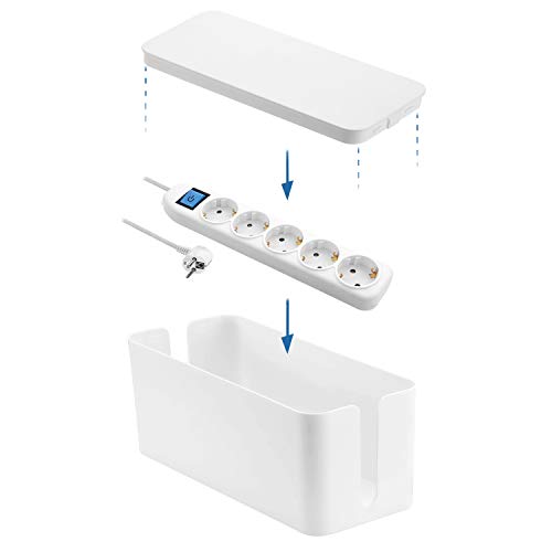 Electraline 300170 Kabel Organizer/Kabel Box mit Steckdosenleiste 5-Fach mit Schalter, Kabel 1,5m / Mehrfachsteckdose/Tischsteckdose Steckerleiste Weib von Electraline