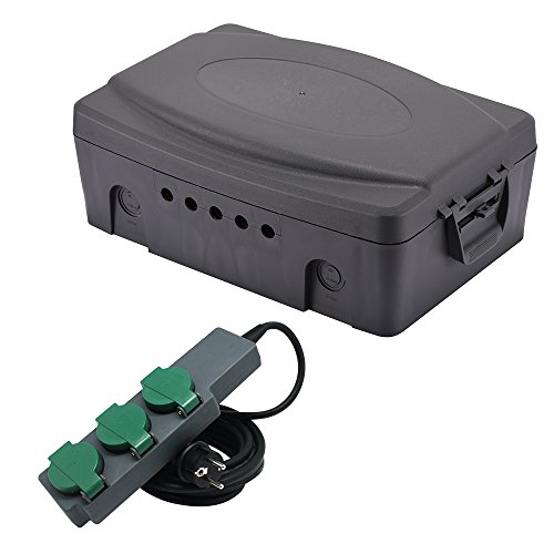 Electraline 300175 Outdoor Waterproof IP54 Schutzbox, mit Steckdosenleiste 3-Fach, Schwarz, Large von Electraline