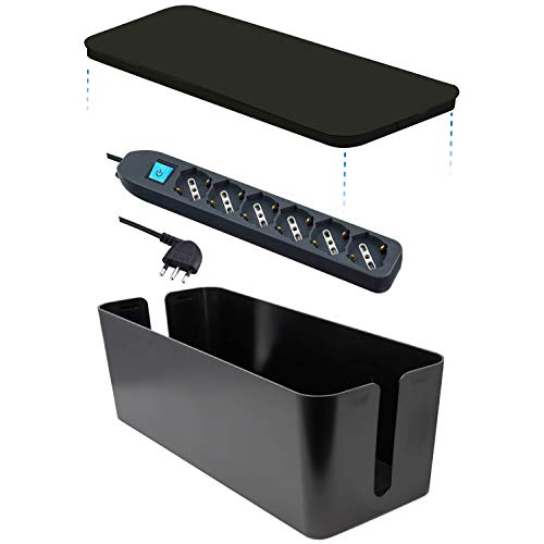Electraline 300178 Kabelorganisatorbox mit Mehrfachsteckdose 6 Steckplätze Schuko + 10/16 A - Kabel 1,5 m, Schwarz von Electraline