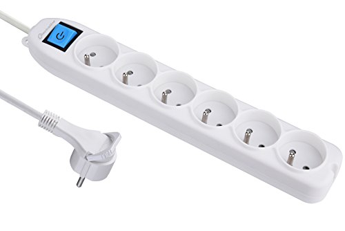 Electraline 32043 Block 6 fach mit Schalter/Flachstecker 1,5 m weiß von Electraline