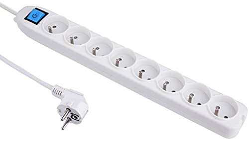Electraline 35401 8-fach-Leiste mit Schalter, 1,5 m, weiß, Typ E (2-polig FR) von Electraline