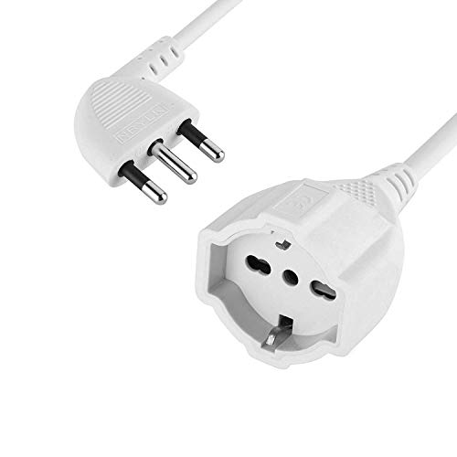 Electraline 46108 Verlängerungskabel SP/ITA/PR, Schukostecker, Universalsteckdose, Netzstecker 16 A, Kabel: 3 x 15 mm, 5 m, Weiß von Electraline