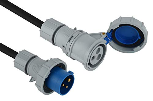 Electraline 46142, Verlängerung Industriel - 10 m Kabel - Gummischlauchleitung - IP67 Außenbereich / Industrie-Kaltgerätesteckdosen 3-poliger Stecker geeignet für Caravan von Electraline