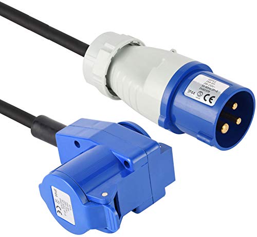 Electraline 46149, Verlängerung Industriel - 10 m Kabel RN-F - Gummischlauchleitung - IP44 Außenbereich /1 Industrie-Kaltgerätesteckdosen + 1 Schuko-Steckdose 3-poliger Stecker geeignet für Caravan von Electraline