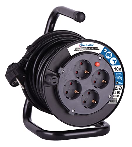 Electraline 49080 Kabeltrommel H05VV-F 3G1,5 10 m Kabel-IP20 Indoor/Kabelrolle mit 4 Schuko-Steckdosen/Kabelbox mit Verlängerungskabel/Leitungsroller mit Kurbel von Electraline