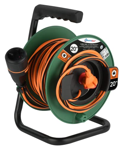 Electraline 49245 Kabeltrommel 20M 2x1.5 mit Steckdose Electralock, Stromanschlussverriegelungssystem da er ein versehentliches Trennen des angeschlossenen Geräts während seiner Verwendung verhindert von Electraline