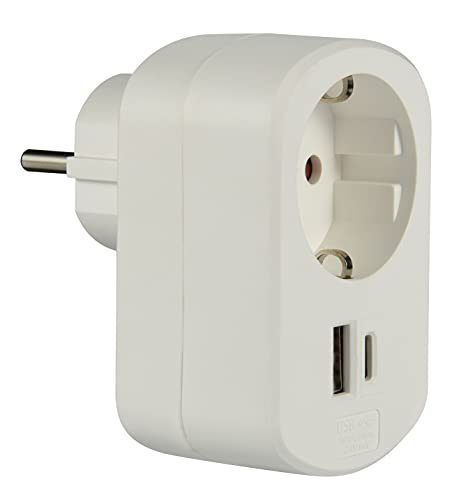 Electraline 55079 Steckdosenleiste 1-Fach Schuko mit 2 3A 18 W C + 1 Typ A USB-Adapter, Weib von Electraline