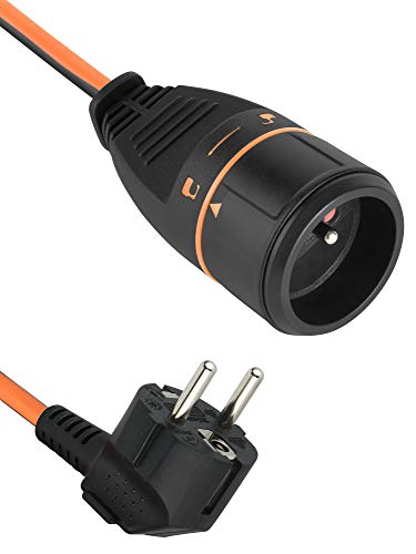 Electraline 57035A Verlängerungskabel 10 m, 3 G1,5 mm, mit französischer Electralock-Buchse, ausgestattet mit einem Verriegelungssystem, das das Trennen der Stecker verhindert, schwarz/orange von Electraline