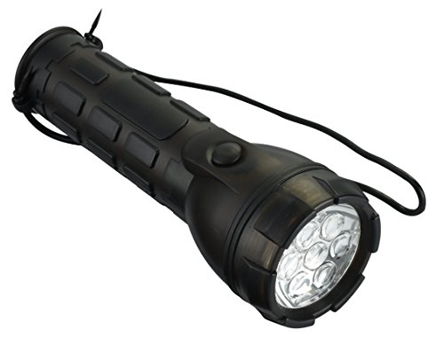 Electraline 58042 7 LED Taschenlampe 60 Lumen Notfalllampe mit ergonomischem Griff und EIN-/ Ausschalter Wasserdicht IP44 und stoßfest, Groß, Schwarz von Electraline