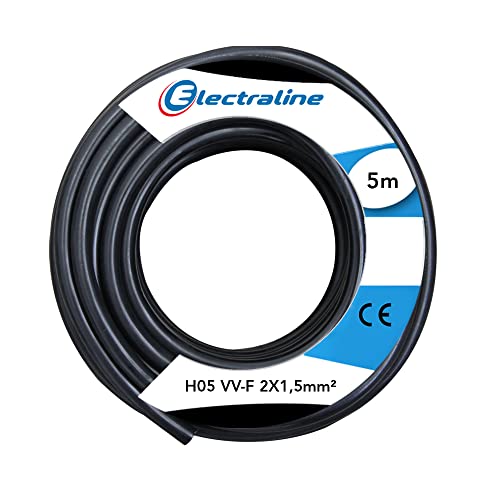 Electraline 60107033D, Kabel H05VV-F Abschnitt 2x1,5 mm², Länge 5 m, Schwarz von Electraline