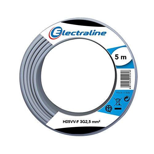 Electraline 60107083I, Kabel H05VV-F Abschnitt 3G2,5 mm², Länge 5 m, Grau von Electraline